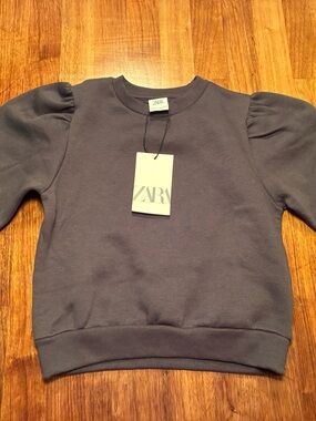 Zara Kids Charcoal Gray Puff-Sleeve Sweatshirt